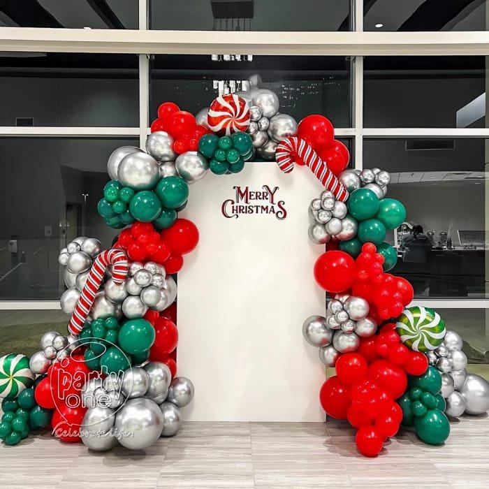 Joyous Christmas & New Year Festive Red & White Theme Balloon Arch (Design #25) - Festivals in Gurugram
