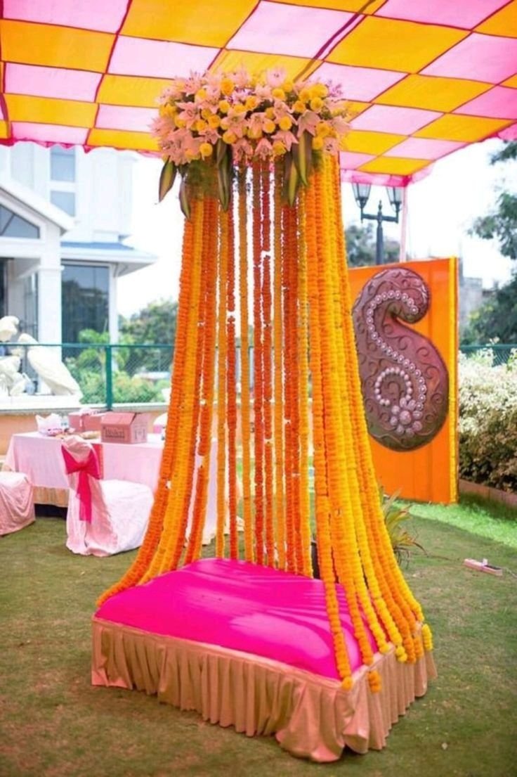 Vibrant Haldi & Mehendi Traditional Marigold Stage Decoration (Design #01) - Wedding & Pre-Wedding in Gurugram