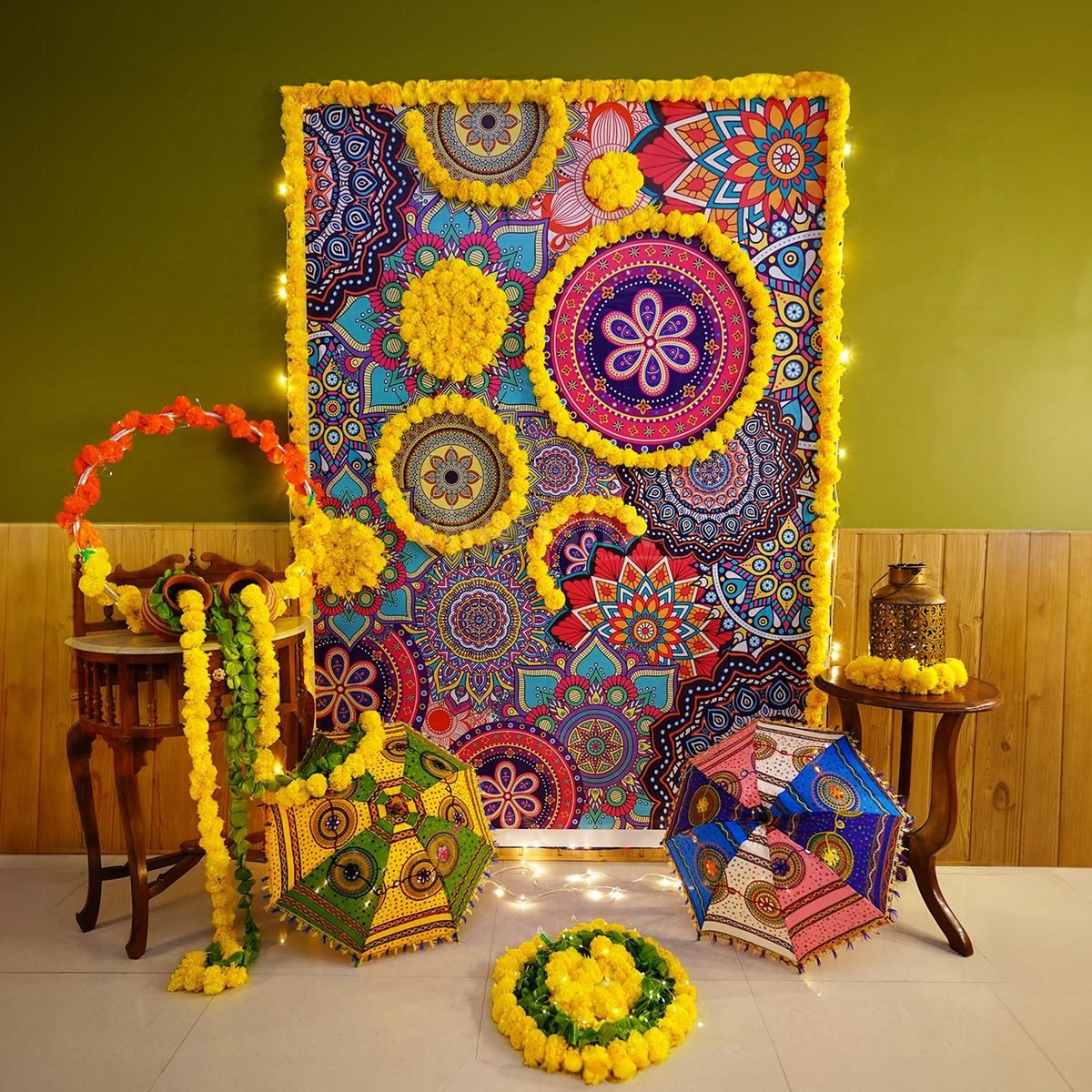 Vibrant Haldi & Mehendi Sunshine Yellow Flower Backdrop (Design #02) - Wedding & Pre-Wedding in Gurugram