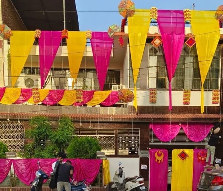 Vibrant Haldi & Mehendi Boho Floral Jhula / Swing Decor (Design #11) - Wedding & Pre-Wedding in Gurugram