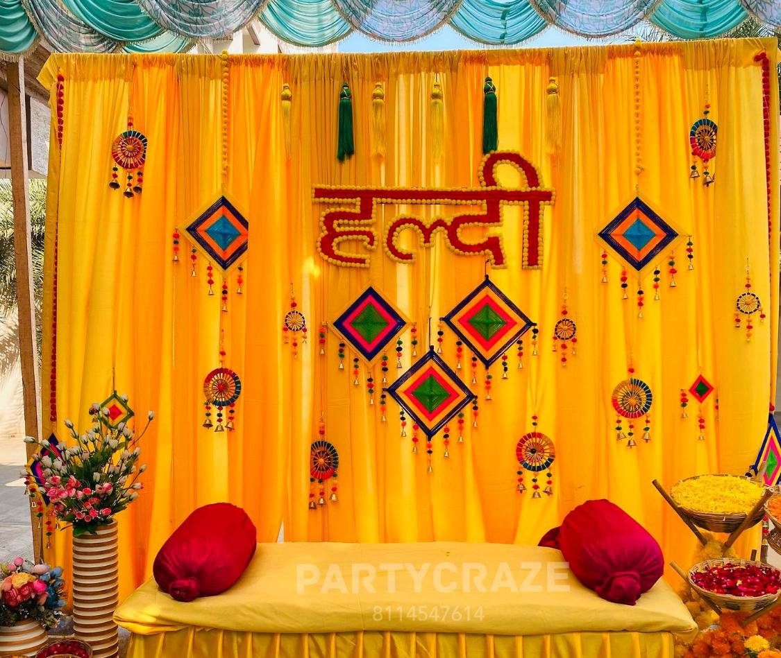 Vibrant Haldi & Mehendi Sunshine Yellow Flower Backdrop (Design #18) - Wedding & Pre-Wedding in Gurugram