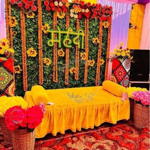 Vibrant Haldi & Mehendi Boho Floral Jhula / Swing Decor (Design #23) - Wedding & Pre-Wedding in Gurugram