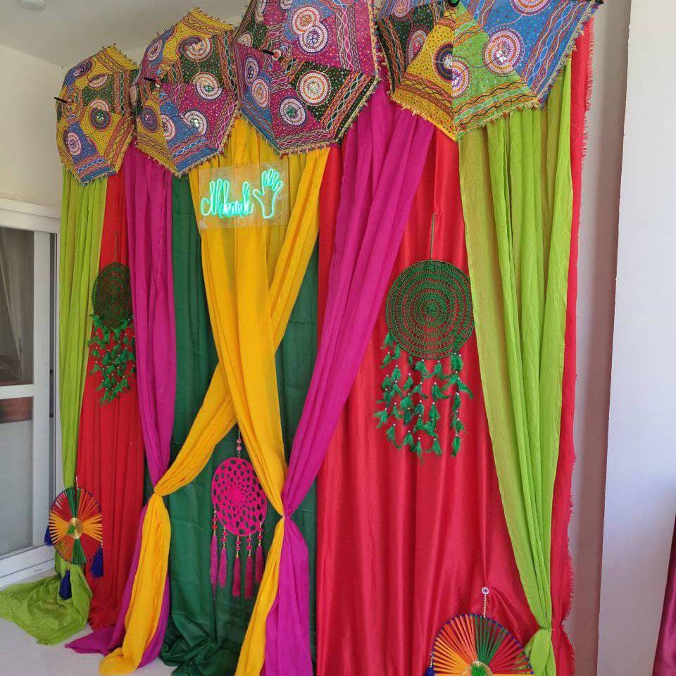 Vibrant Haldi & Mehendi Traditional Marigold Stage Decoration (Design #25) - Wedding & Pre-Wedding in Gurugram