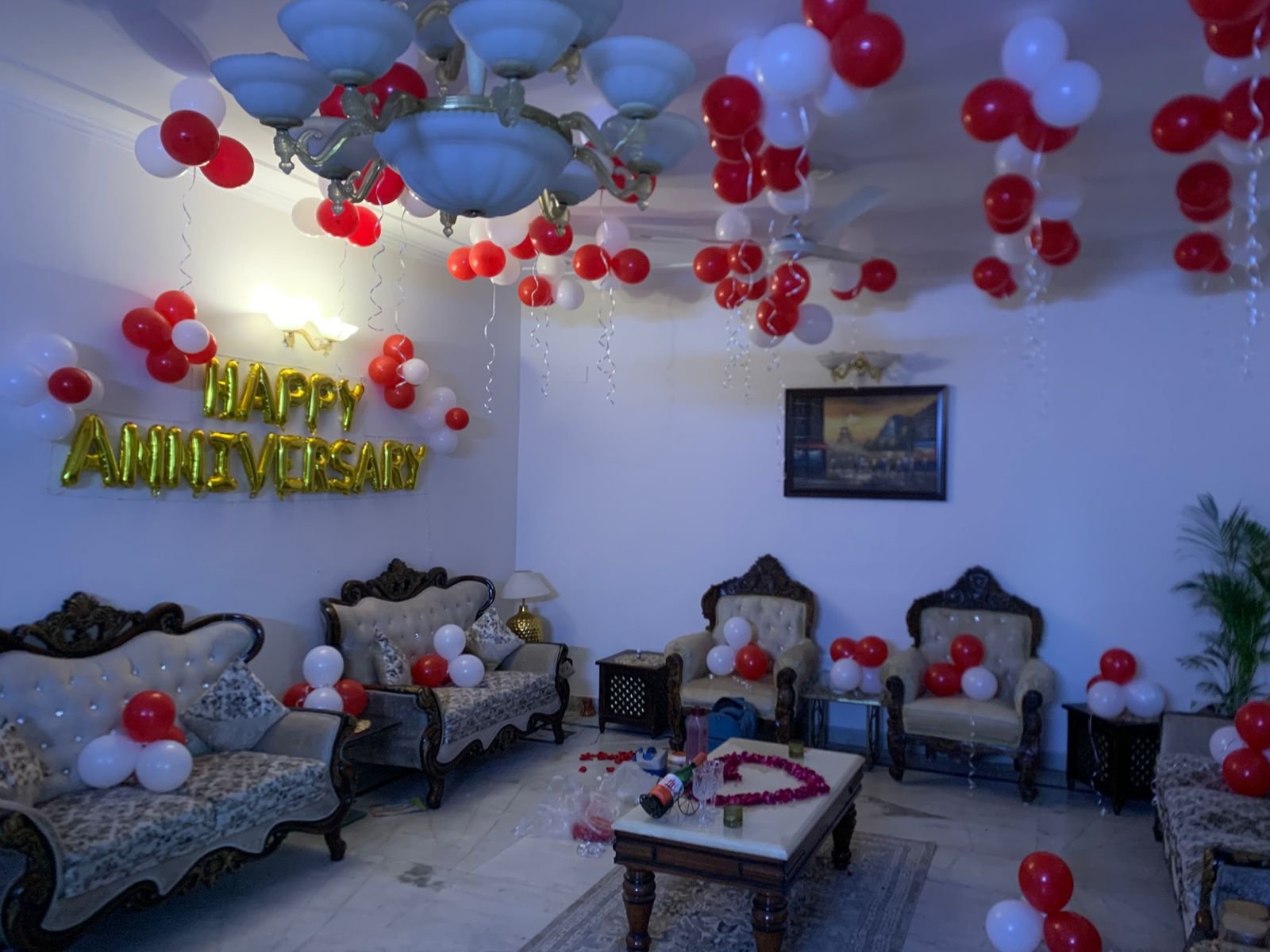 Romantic Anniversary Champagne Gold Candlelight Setup (Design #15) - Love & Romantic in Gurugram