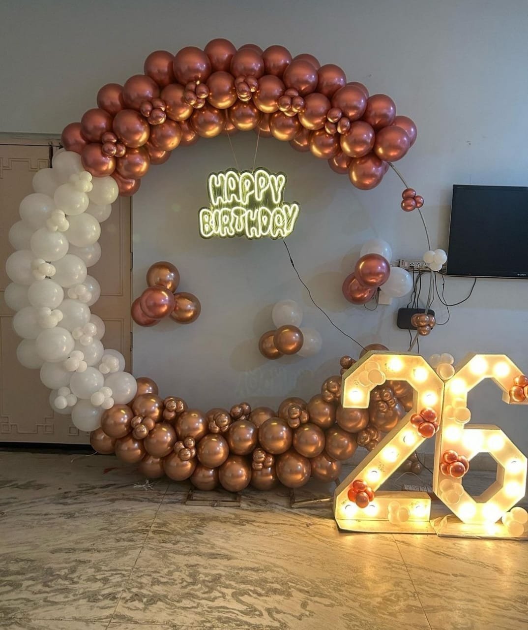 Romantic Anniversary Champagne Gold Candlelight Setup (Design #19) - Love & Romantic in Gurugram