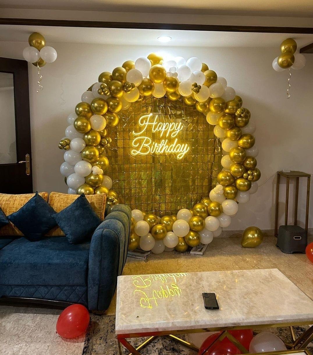 Royal Birthday Rose Gold Balloon Backdrop (Design #17) - Birthday Decorations in Gurugram