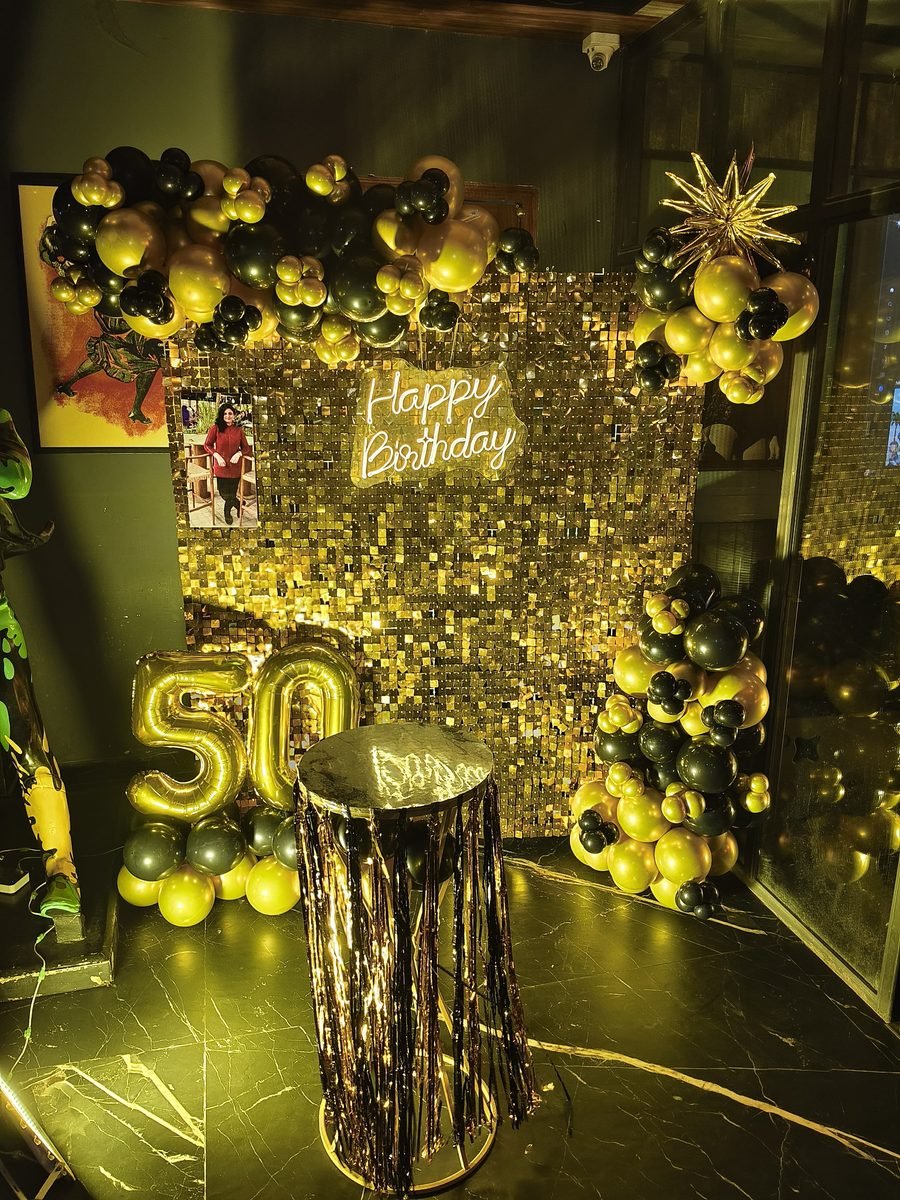 Royal Birthday Neon Glow Balloon Backdrop (Design #69) - Birthday Decorations in Gurugram