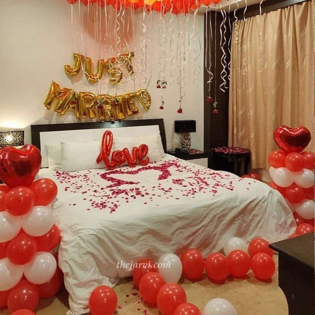 Just Married Celebration Romantic Red & Gold Room Decoration - Wedding & Pre-Wedding in Gurugram