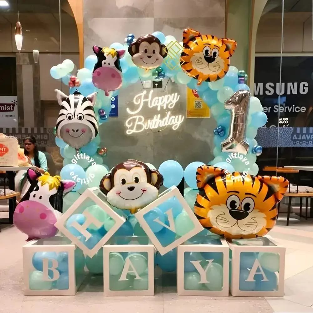 Kids Fun Birthday Jungle Safari Balloon Wall (Design #28) - Birthday Decorations in Gurugram