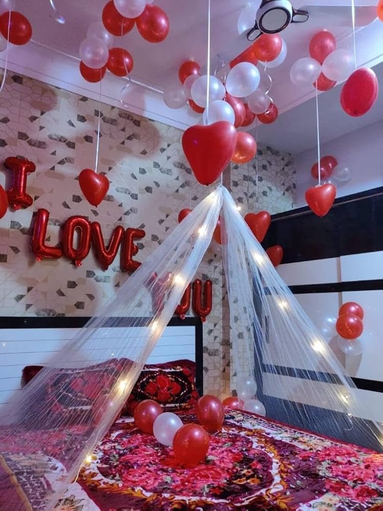 Intimate Romantic Room Candlelit Elegance Ceiling Balloons (Design #04) - Love & Romantic in Gurugram