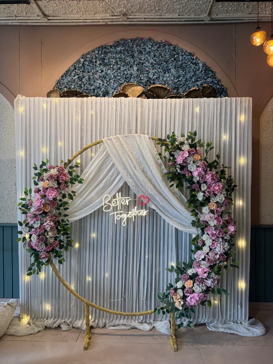 Elegant Roka & Engagement White & Gold Royal Floral Arch (Design #10) - Wedding & Pre-Wedding in Gurugram
