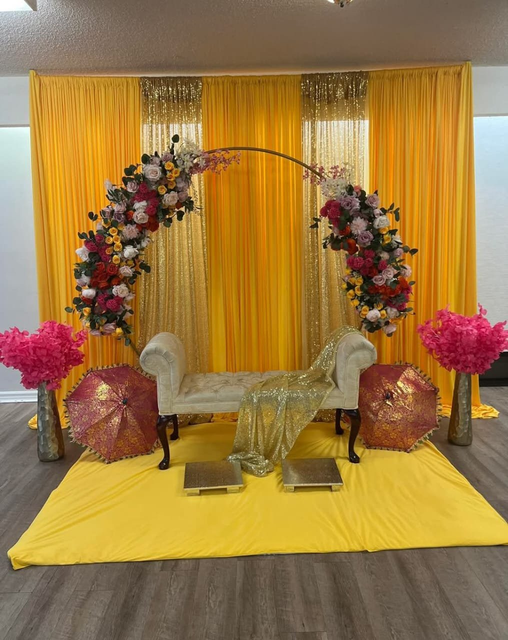 Elegant Roka & Engagement Botanical Floral Stage Backdrop (Design #11) - Wedding & Pre-Wedding in Gurugram