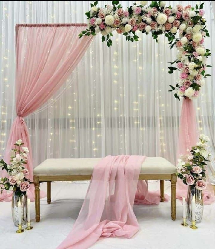 Elegant Roka & Engagement White & Gold Royal Floral Arch (Design #14) - Wedding & Pre-Wedding in Gurugram