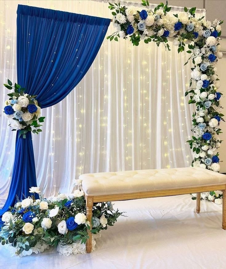 Elegant Roka & Engagement White & Gold Royal Floral Arch (Design #18) - Wedding & Pre-Wedding in Gurugram