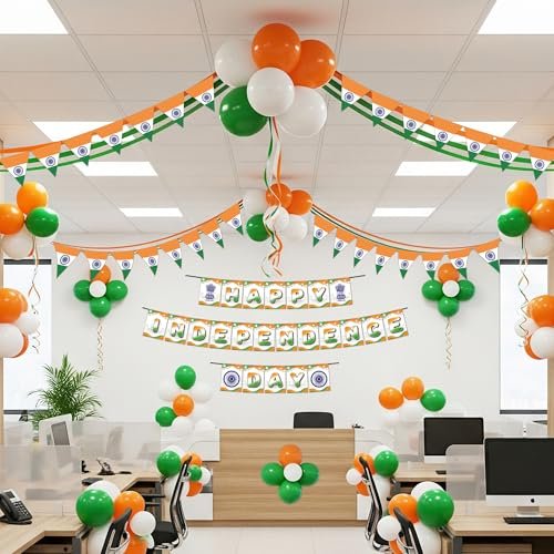 Patriotic Tri-Color Tricolor Saffron-White-Green Tri-Color Balloon Arch (Design #04) - Festivals in Gurugram